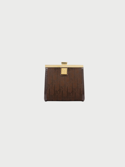 Christian Dior 2000s Brown Trotter Canvas Leather Clasp Coin Case