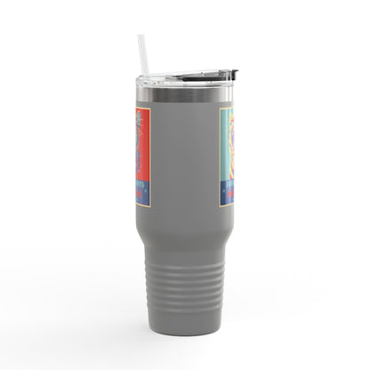 Insulated Travel Mug — "Vote Fish 2028" Funny Political Campaign Design Featuring Flounder the Purrmaid
