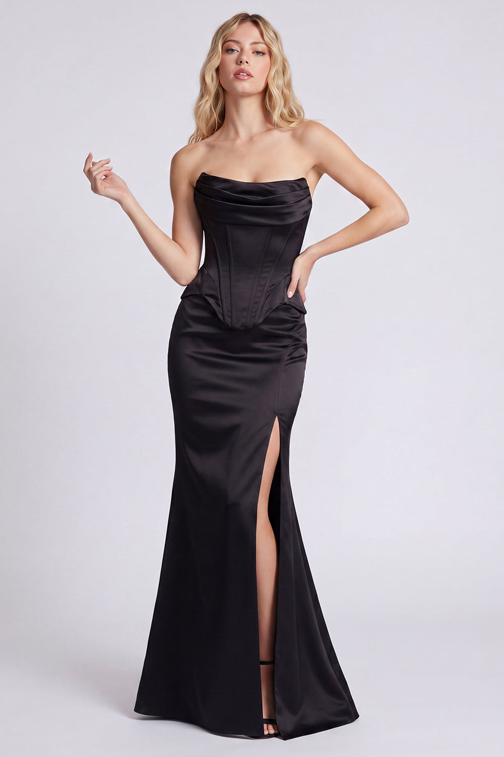 Black Strapless Corset Mermaid Evening Dress with Slit
