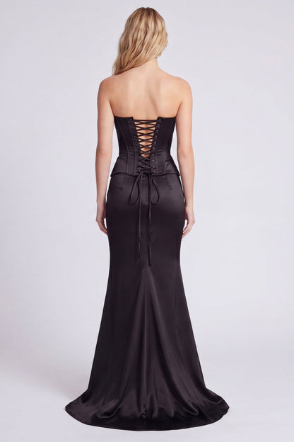 Black Strapless Corset Mermaid Evening Dress with Slit