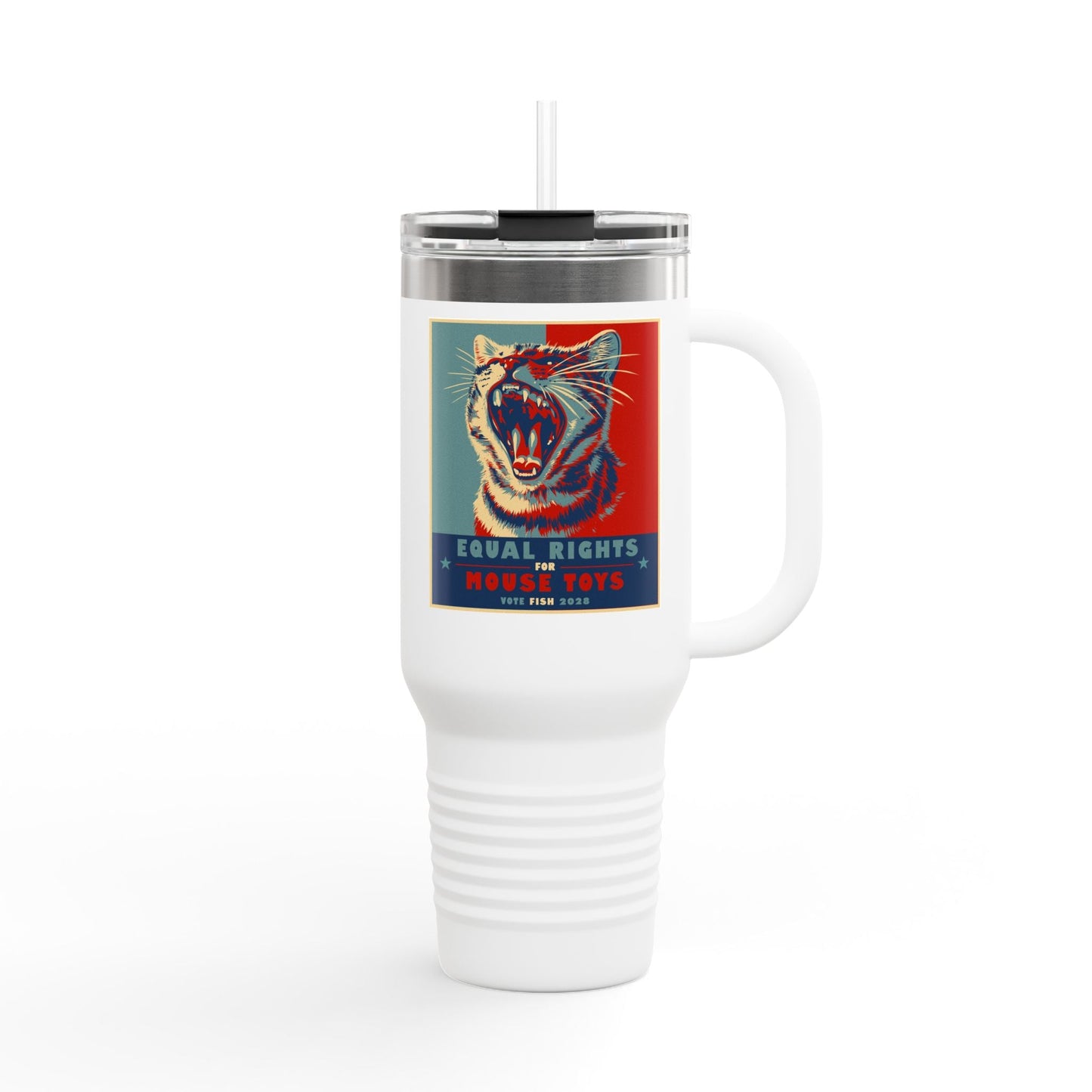 Insulated Travel Mug — "Vote Fish 2028" Funny Political Campaign Design Featuring Flounder the Purrmaid