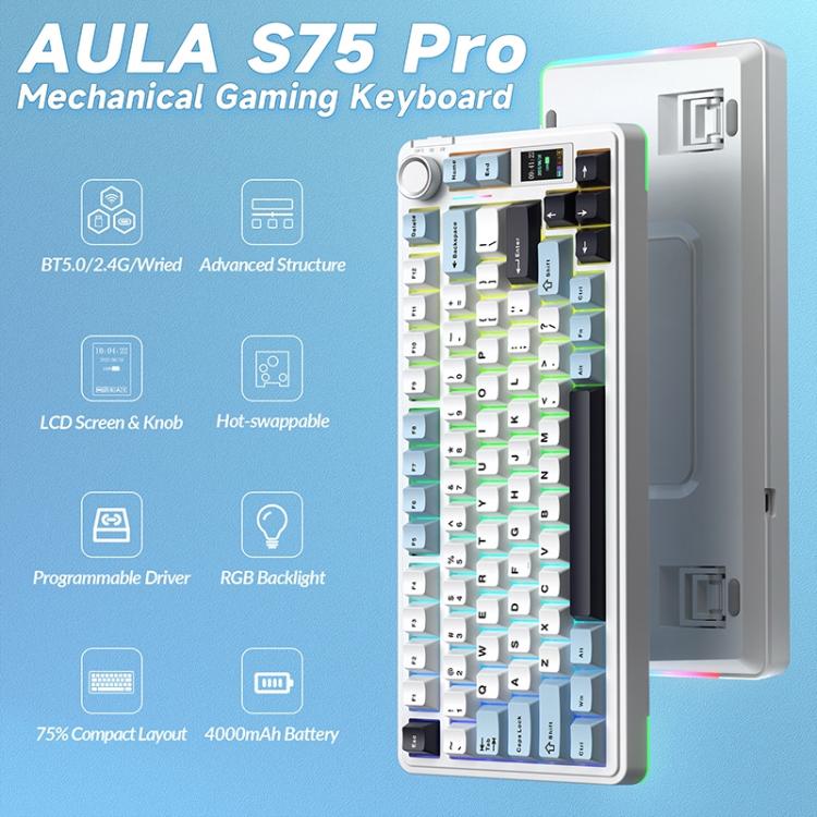 AULA S75 Pro 80 Keys wired/2.4G/Bluetooth Three Model Customizable Gradient Mechanical Keyboard(Milk Coffee + Dark Coffee)