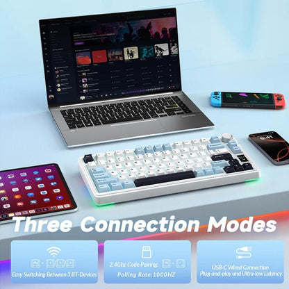 AULA S75 Pro 80 Keys wired/2.4G/Bluetooth Three Model Customizable Gradient Mechanical Keyboard(Milk Coffee + Dark Coffee)