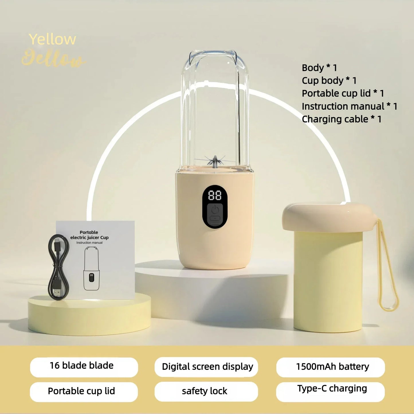 Portable Blender Bottle Electric 6 Blades Multifunction Juice Blender Fresh Juice Smoothie Blender Ice CrushCup Food Processor